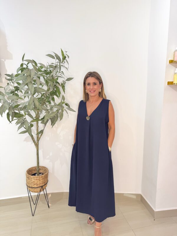 Vestido Botón Azul Marino