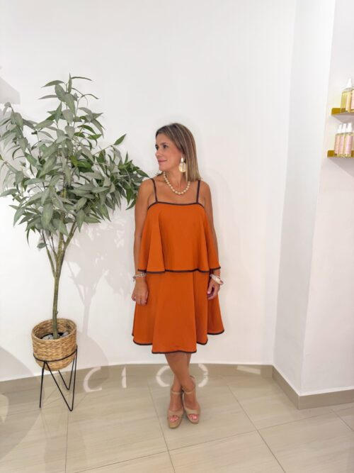 Vestido Corto Volantes Teja