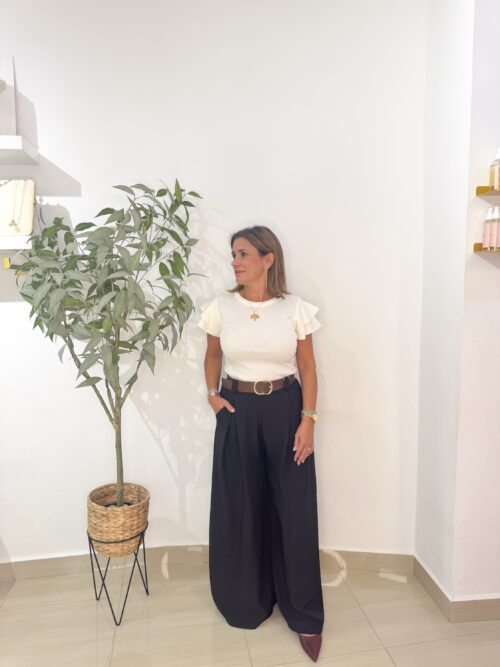 Pantalón Palazo Negro Cinturón