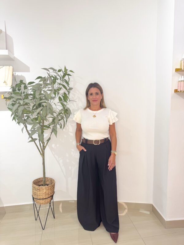 Pantalón Palazo Negro Cinturón - Imagen 3