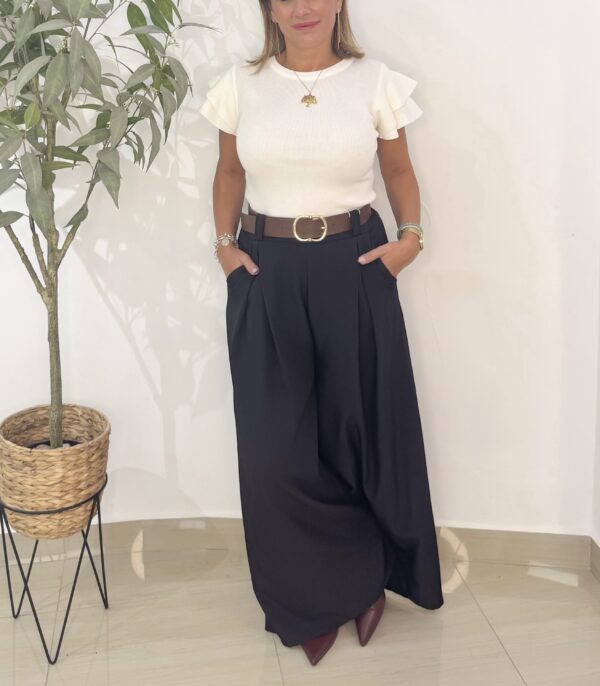 Pantalón Palazo Negro Cinturón - Imagen 2