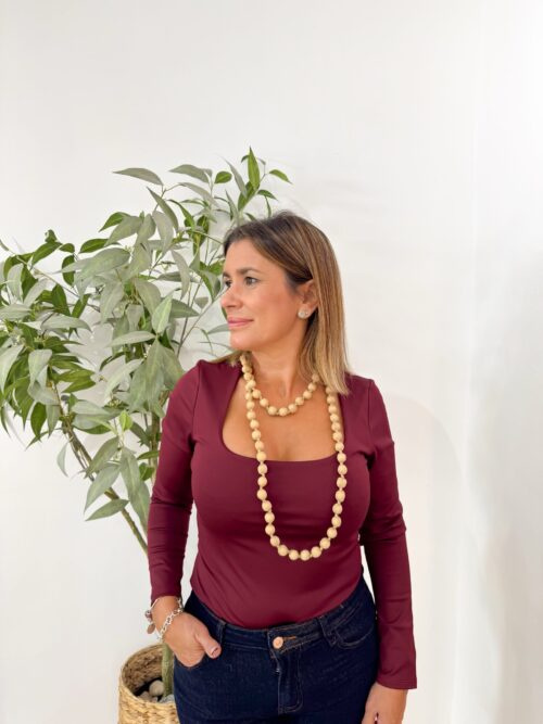 Top Nia Burdeos Manga Larga