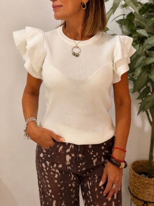 Camiseta Punto Volantes Blanca