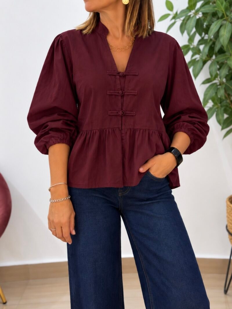 Camisa Peplum Berenjena